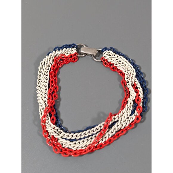 Vintage Red White Blue Multi Chain Bracelet 7" MCM Americana - Picture 2 of 7
